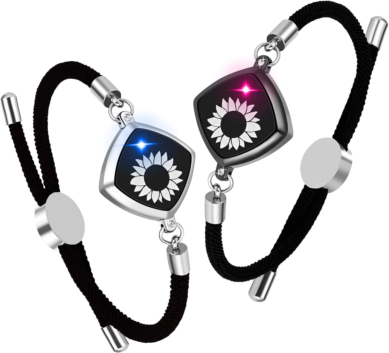 Dacida Long Distance Touch Bracelets Jewelry Set of 2, Remote Smart Connection Love Bracelet, Relationship Bracelets for Couples Lovers Family Kids Friends Valentine's Day Gifts(Bluetooth), Cubic Zirconia