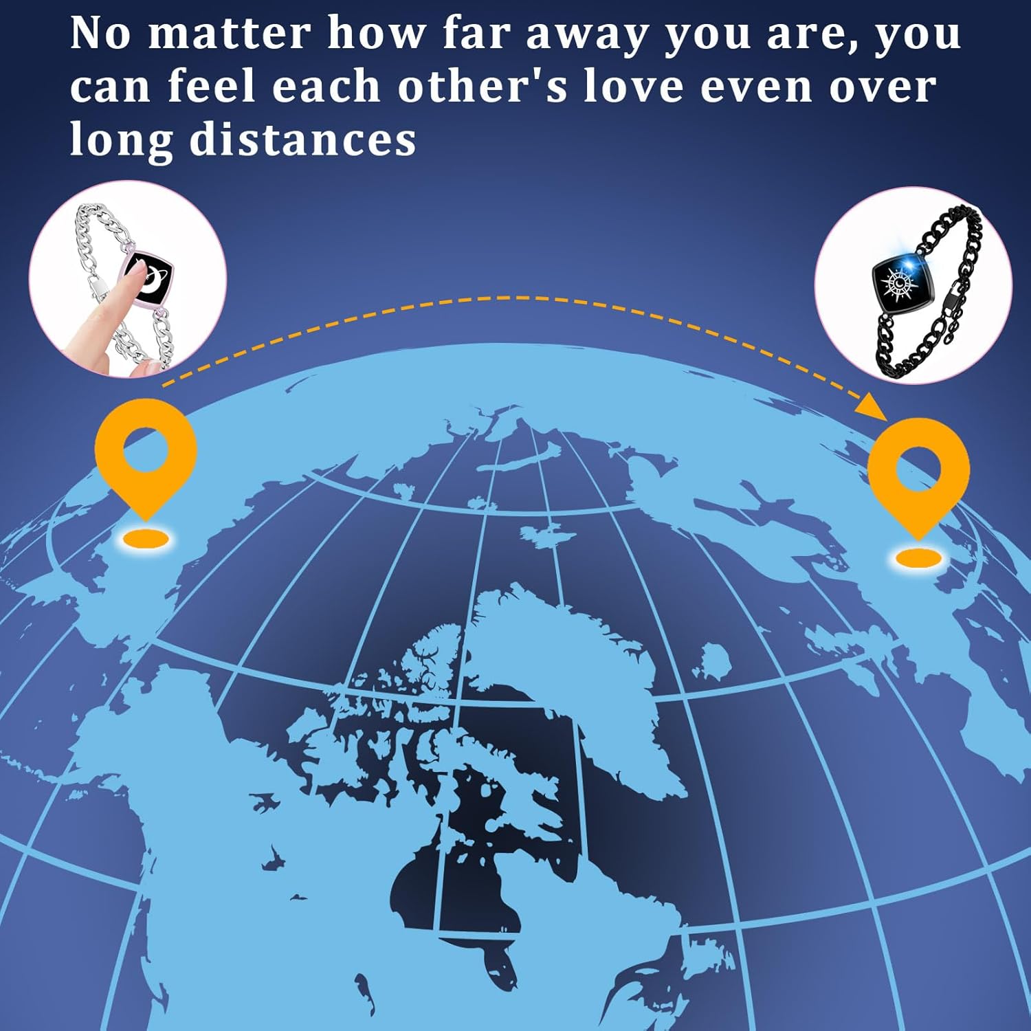 Dacida Long Distance Touch Bracelets Jewelry Set, Remote Smart Connection Love Bracelet,Send SOS SMS Relationship Bracelets Moon Star for Couples Lovers Family Friends Festivals Valentine's Day Gifts Pink