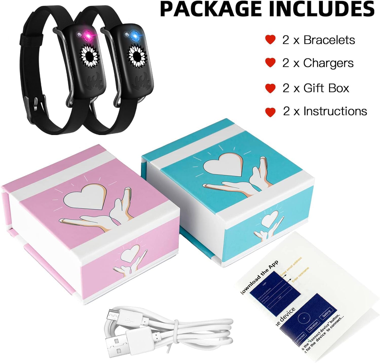 Dacida Long Distance Touch Bracelets, Send SOS SMS, Remote Smart Connection Vibration & Light Up Bracelet for Relationship Couples Girlfriend Boyfriend Family Passing on Love & Miss Gifts Jewelry Black Gold