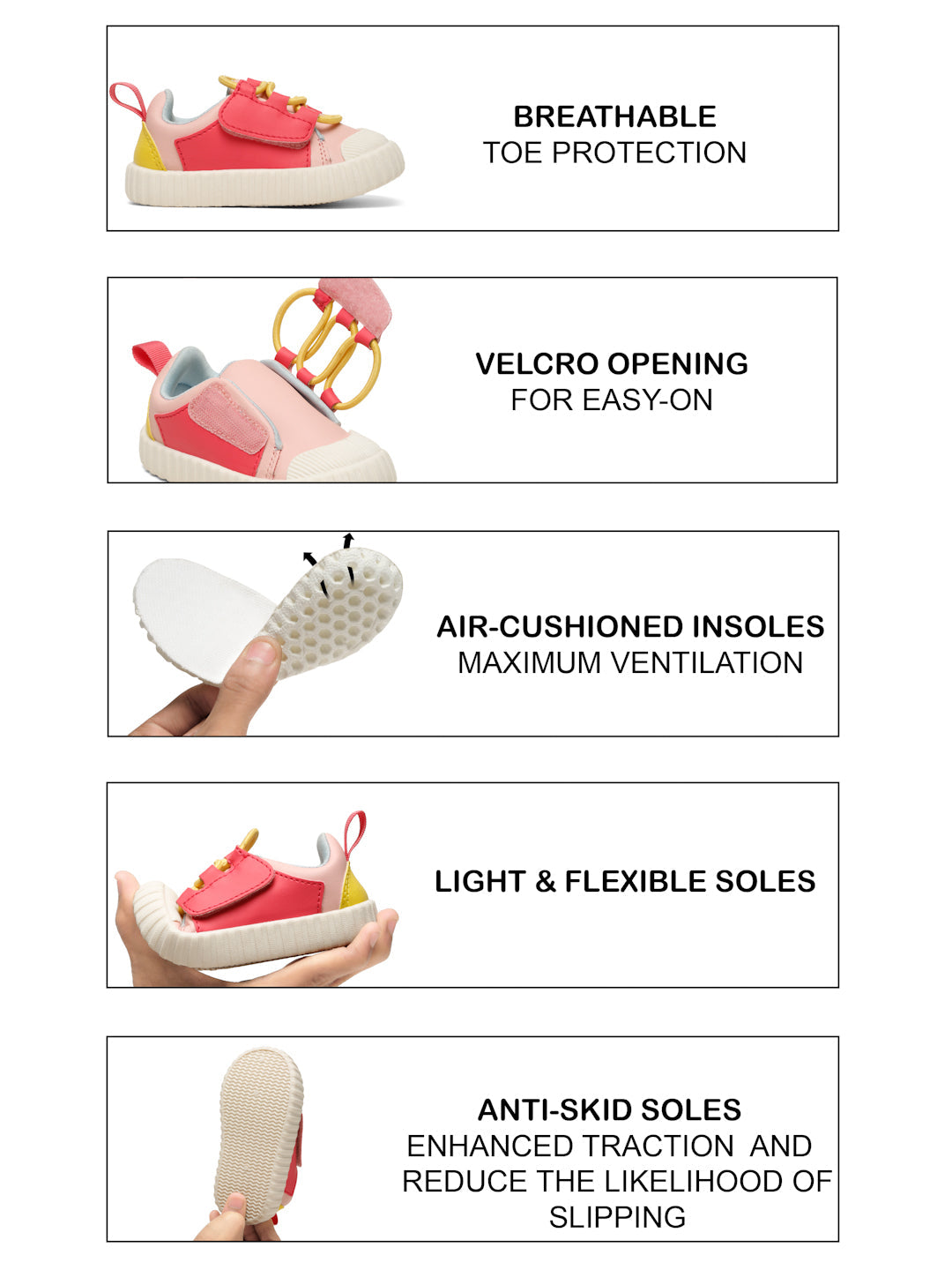 POCO Toddlers' Comfortable & LightWeight Lace-Free Sneakers- Pink (Girls)